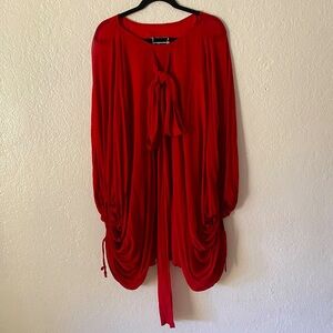 Juliana Jabour Silk Balloon Sleeve Elegant Mini Dress Size XS Red Bow Tie Event